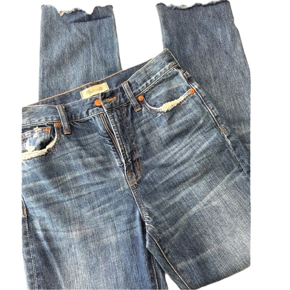 Madewell Dark Wash The Perfect Summer Jeans Distressed Cut Off Hem Size 26